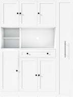 Merax 70'' Tall Traditional Freestanding Buffet with Hutch, Large Kitchen Pantry Storage Cabinet Cupboard with Pull-Out Side Cabinet, Door Shelves and Drawer, White
