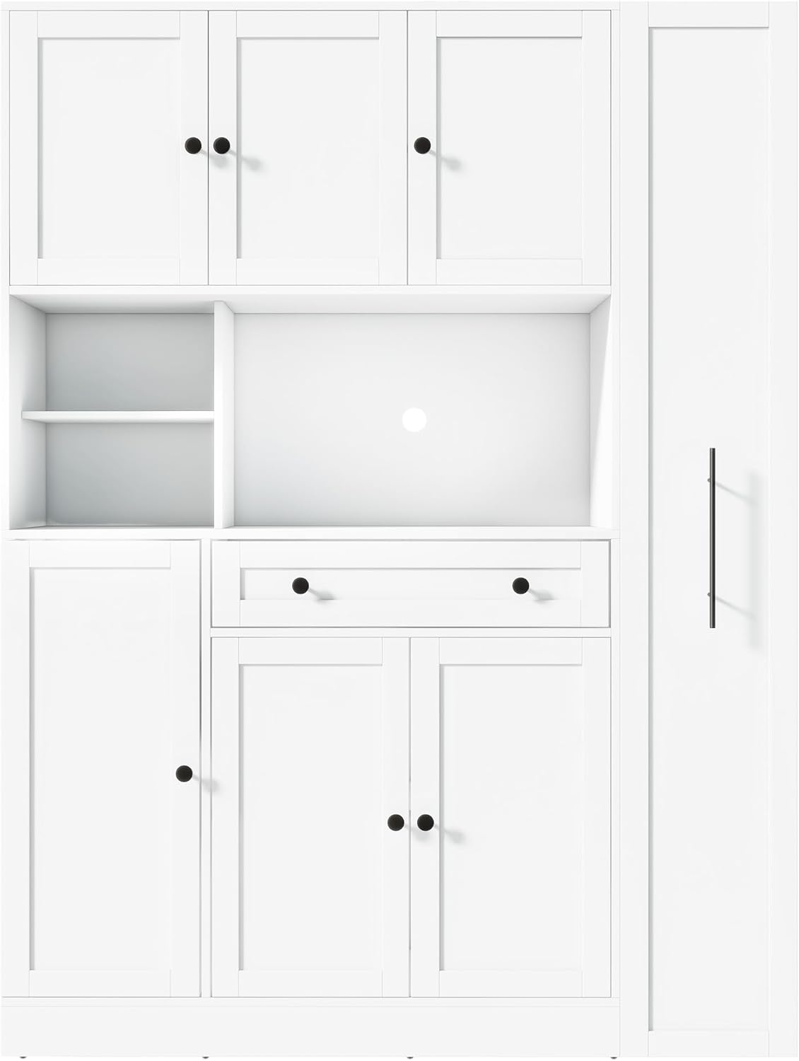 Merax 70'' Tall Traditional Freestanding Buffet with Hutch, Large Kitchen Pantry Storage Cabinet Cupboard with Pull-Out Side Cabinet, Door Shelves and Drawer, White