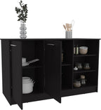 Kitchen Island with Three Open Shelves and Two Cabinets | Spacious countertop and concealed storage for efficient kitchen use