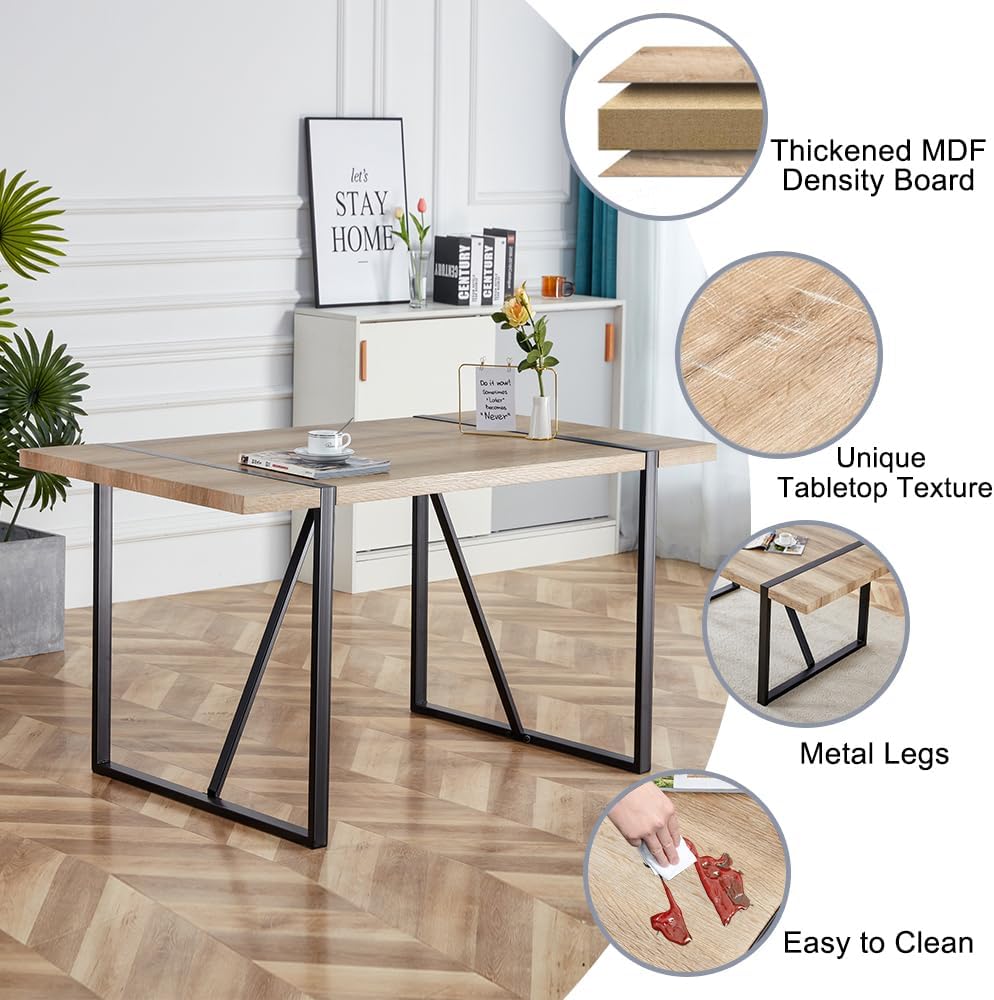55'' Dining Table Set for 4, 4 Chair Dining Table Set | Dinner Table Set for 4,Modern Wood Kitchen Table with Fabric Chairs Set of 4,Ideal for Kitchen Dining Room