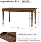 HULALA HOME 60" Farmhouse Solid Wood Dining Room Table for 6 with Drawers, Traditional Kitchen Wooden Table with Spindle Legs, Walnut