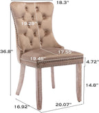 SoarFlash Velvet Dining Chairs Set of 4, Tall Back Side Chair, Modern Upholstered High-end Tufted Side Chair with Button Back Ring, Solid Wood Legs (Khaki)