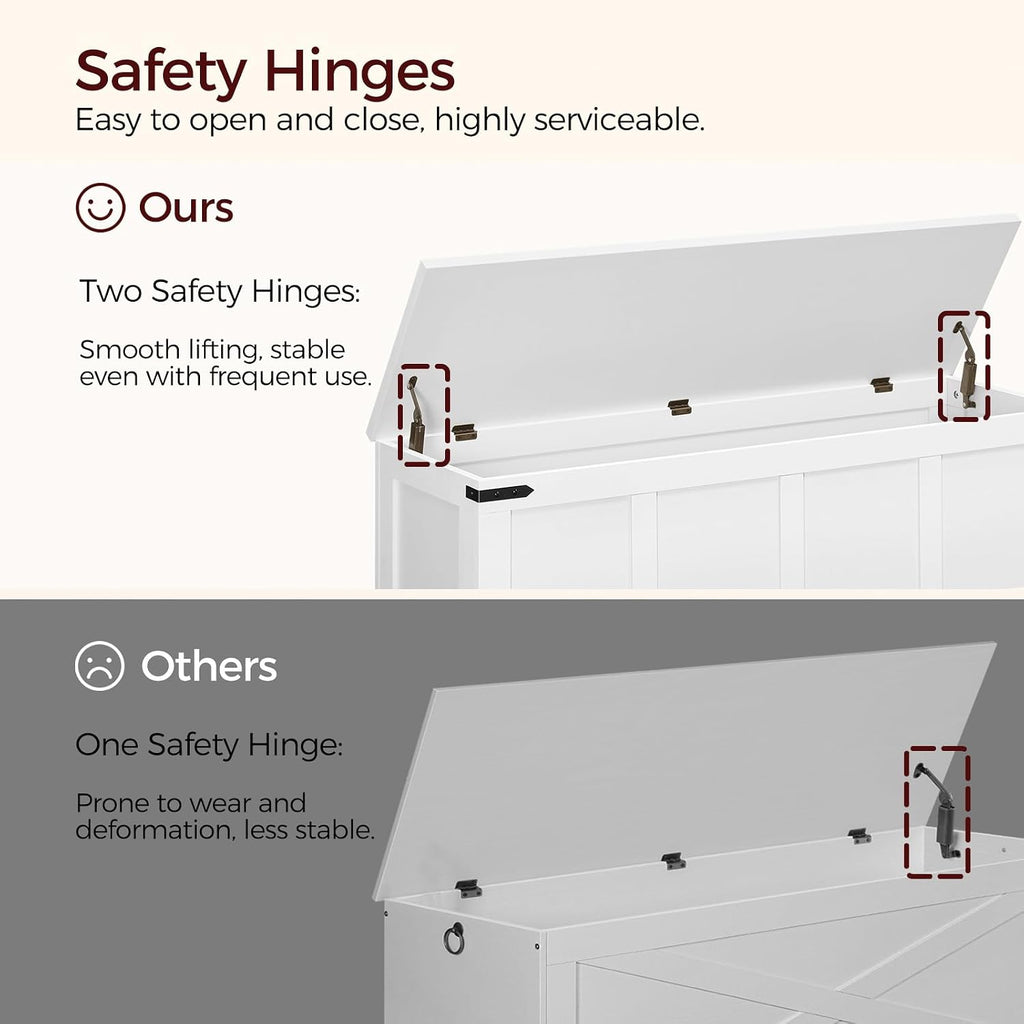 MAHANCRIS 47.2" Storage Chest Extra Large, Wooden Storage Bench with 2 Safety Hinges, Entryway Shoe Bench, 47.2x15.7x19.7 Inch, Easy Assembly, Storage Trunk for Living Room, Bedroom, White SCBW4901