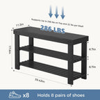 DUMOS Wooden Shoe Rack Bench with Storage, 3-Tier Bamboo Entryway Benches, Shoe Rack Holds Up to 286 lb Storage Organizer, 11.3 x 35.43 x 17.8 Inches, Suitable for Bedroom Living Room Balcony, Black