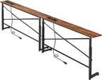Adjustable Behind Couch Table with Outlets, Brown