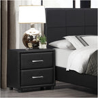 Contemporary Durable Faux Leather Covering Nightstand of Drawers Silver Tone Bar Pulls Stylish Furniture,for Small Spaces