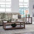 Pemberly Row 3-Piece Living Room Table Set, Harvest Brown Wood Finish, Poplar and Maple Veneers, Includes Cocktail Table with Casters and 2 End Tables, Shaker Style, Storage Shelves for Living Room