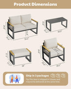IDEALHOUSE Outdoor 2 Pieces Aluminum Patio Ottoman, Outdoor Footstool with Seat Cushions, Small Metal Outdoor Chairs for Balcony, Garden, Deck, Backyard,Beige