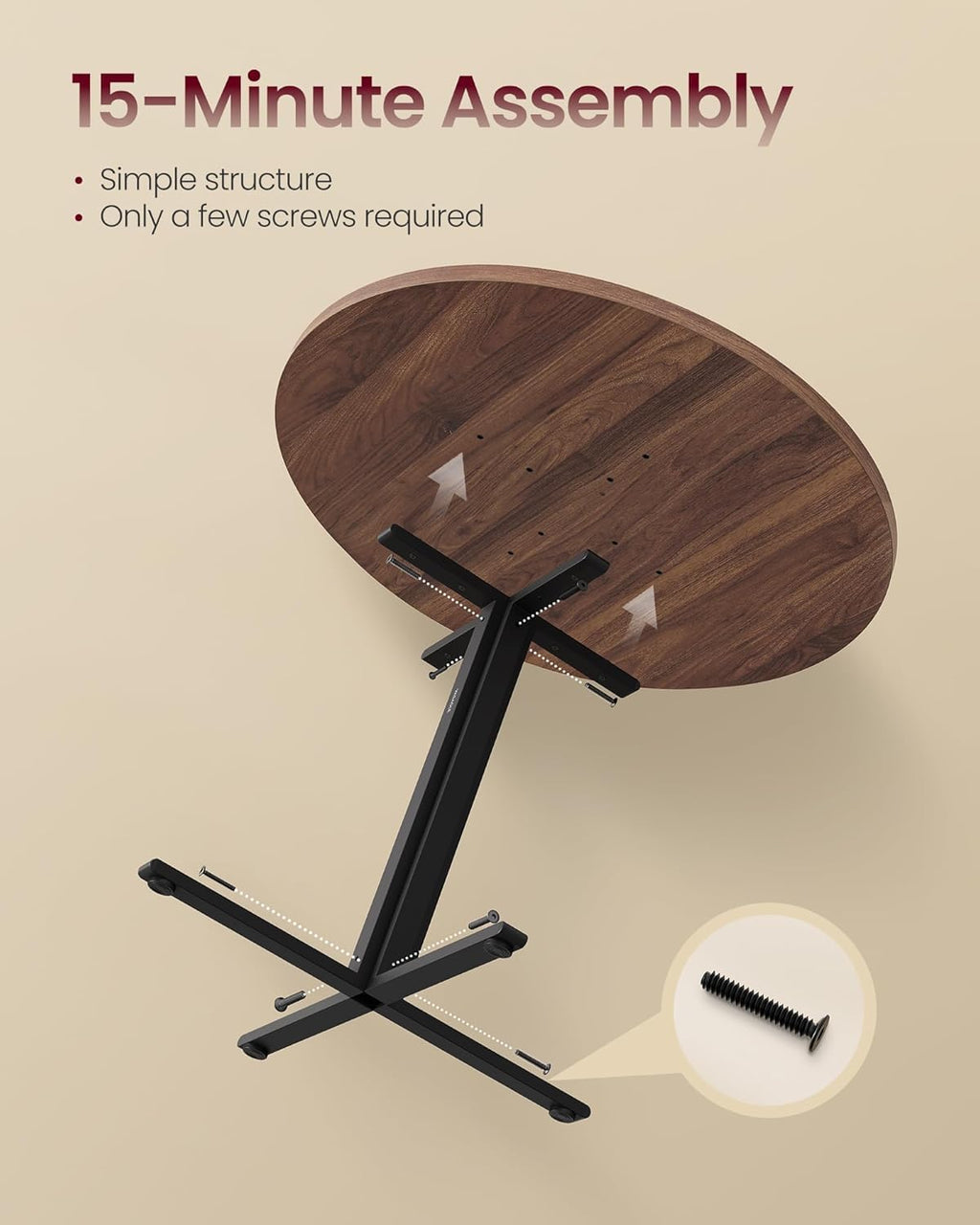 VASAGLE 31.5-Inch Dining Table, Small Round Kitchen Table for 4 People | Steel Frame, Modern, for Dining Room, Living Room, Modern, Water-Resistant, Somber Walnut UKDT082K01V1