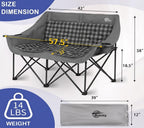 Bolosy Double Camping Chair Oversized Loveseat Heavy Duty 2 Person Camp Chair with Cup Holder Lawn ChairDuo Chair for Camping, Beach, Lawn, Picnics, Fishing, Sports,Supports 650 LBS, Grey