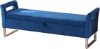 GDFStudio Velvet Storage Bench with Hidden Compartment - Upholstered Ottoman for Entryway, Bedroom, Living Room - Soft Foam Cushion, Sturdy Silver Metal Legs, Easy Assembly - Navy Storage Seat