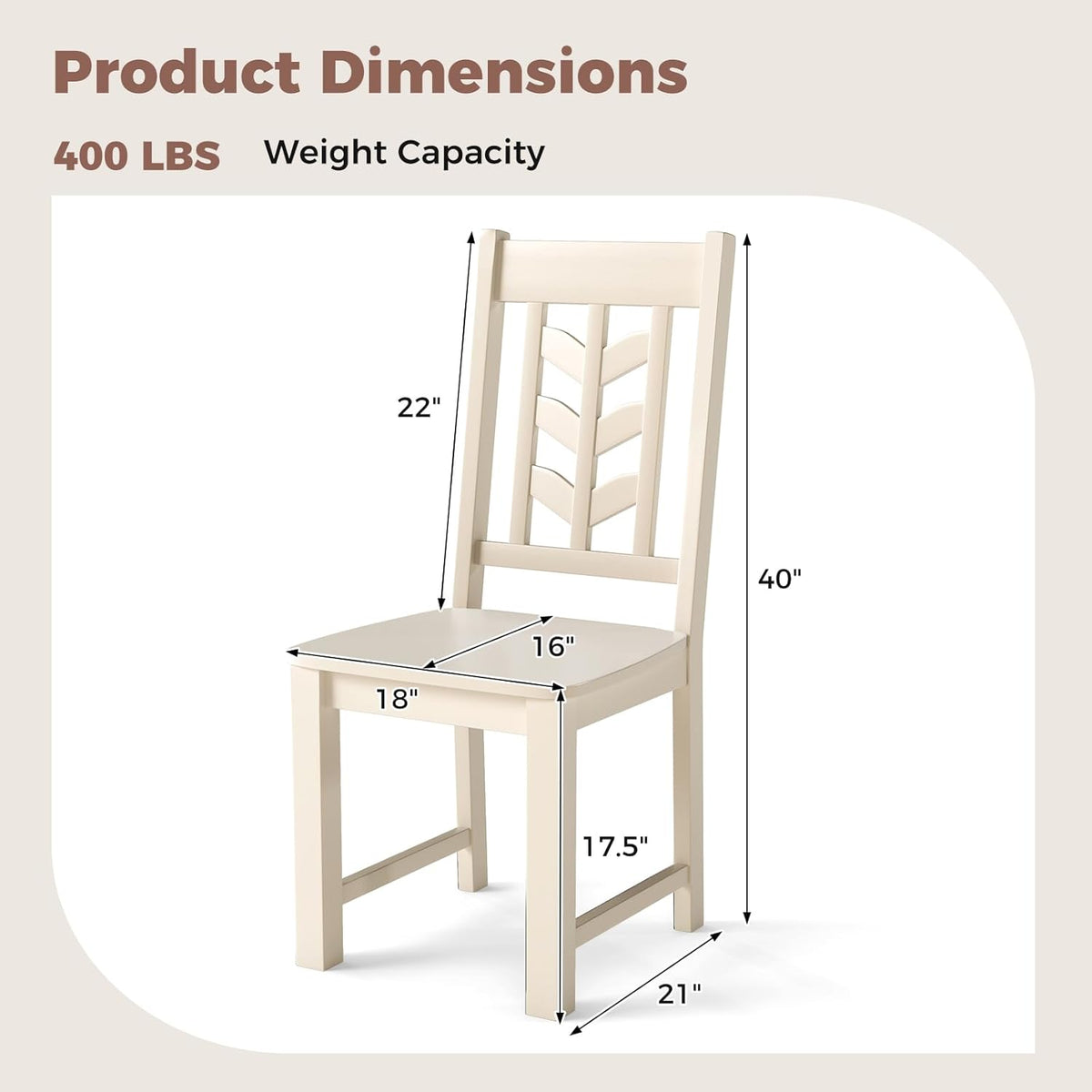 GIANTEX Wooden Dining Chairs Set of 2, Kitchen Chair w/Rubber Wood Frame & Leaf-Shaped High Back, Max Load 400 LBS, Farmhouse Armless Dinette Side Chairs for Living Room Restaurant, Cream White