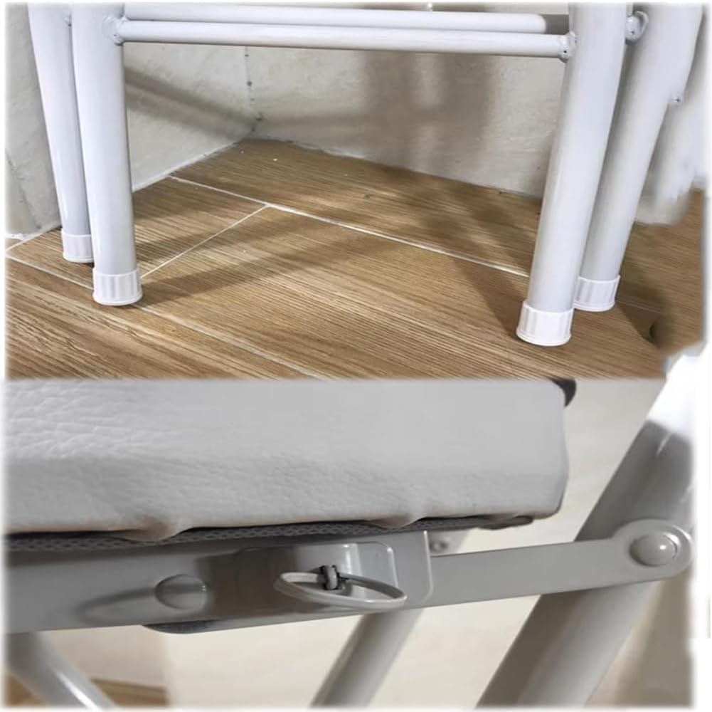 Portable Folding Stool, Non-Slip Feet, Kitchen Folding Stool with Backrest, Padded, Folding Round Stool for Adults Kitchen Garden Bathroom(Black+White,55cm/22in)