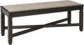 Signature Design by Ashley Tyler Creek Farmhouse Upholstered Dining Room Bench with Tapered Legs, Heavy Woven Fabric, Wood, 19.5" High Seat, Black & Gray