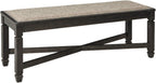 Signature Design by Ashley Tyler Creek Farmhouse Upholstered Dining Room Bench with Tapered Legs, Heavy Woven Fabric, Wood, 19.5" High Seat, Black & Gray