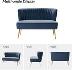 TINA'S HOME Mid-Century Velvet Loveseat Sofa, Upholstered Loveseat Couch with Golden Metal Legs, Small Tufted 2-Seat Sofa Armless Love Seat for Living Room Bedroom, Slate Blue