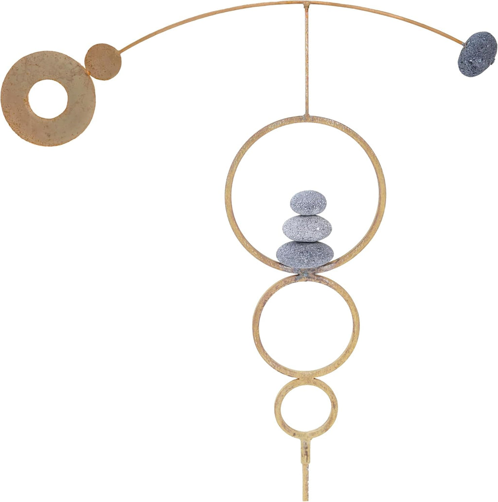 Kinetic Wind Spinner Zen Circles | Metal Modern Yard Art Garden Sculpture | Outdoor Steel Decor with Rock Cairn by Aura Life (Bare Steel)