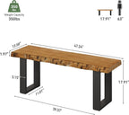 Solid Wood Dining Bench, 47'' Industrial Entryway Bench with Black Metal Legs, Narrow Long End of Bed Bench for Bedroom, Kitchen, Living Room, Hallway, Easy Assembly