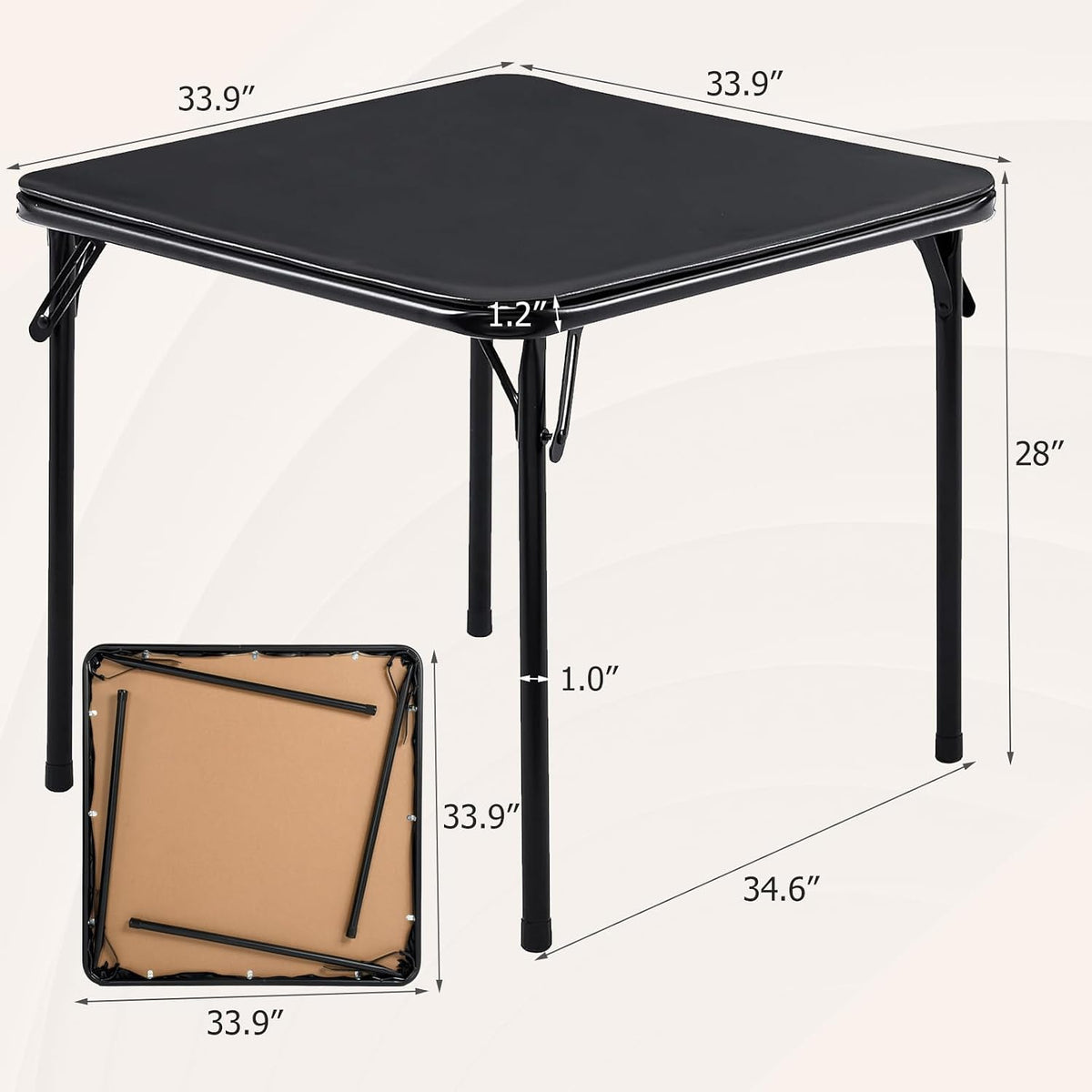 FurnitureR Folding Card Table and Chairs Set of 4, 5-Piece Foldable Dining Table Set, Space Saving Small Table and Chairs for Apartment, Game Room, Indoor Use, No Assembly Required