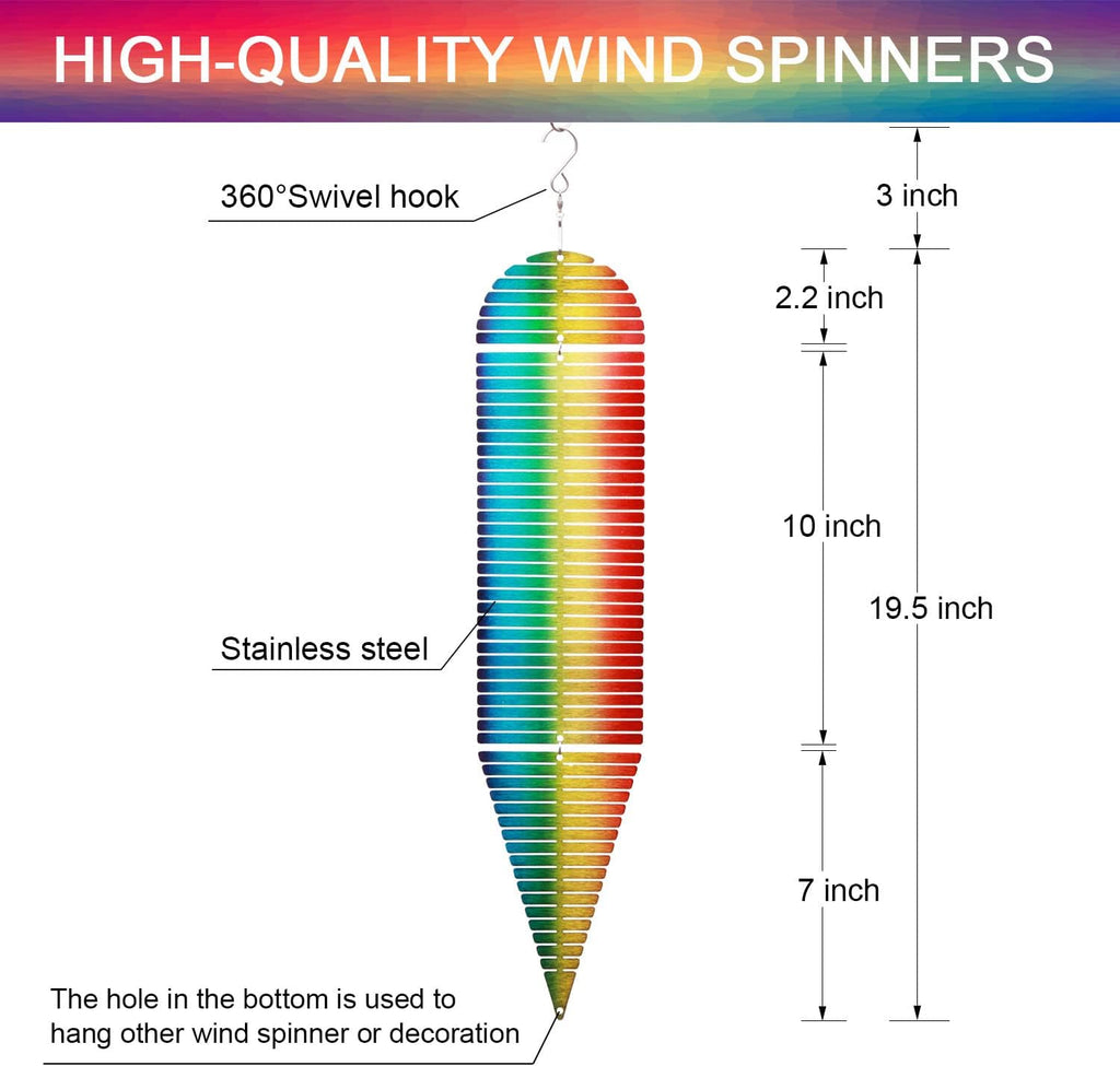 SPRING SONG Rainbow Helix Kinetic Wind Spinner for Yard and Garden Wind Spinner Outdoor Stainless Steel Long Hanging Rainbow Decor 3D Garden Art Wind Sculpture Spinners Kinetic Art Spinner