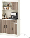 COSTWAY Kitchen Pantry Storage Cabinet, 71" Freestanding Tall Hutch Cabinet with Charging Station, Microwave Stand, Adjustable Shelves, Modern Buffet Cabinet with Hutch for Dining Room, Kitchen, White