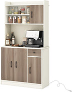 COSTWAY Kitchen Pantry Storage Cabinet, 71" Freestanding Tall Hutch Cabinet with Charging Station, Microwave Stand, Adjustable Shelves, Modern Buffet Cabinet with Hutch for Dining Room, Kitchen, White
