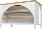 Christopher Knight Home Elle 56" Kitchen Island with Open Storage, Farmhouse Rubberwood Kitchen Island Table with Arch Detail, Storage Cabinet with 3 Open Shelves, Kitchen Prep Table, White+Natural