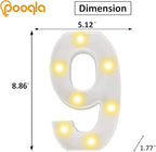 Pooqla Decorative Led Light Up Number Letters, White Plastic Marquee Number Lights Sign Party Wedding Decor Battery Operated Number (9)