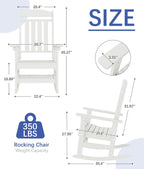FOOWIN 3-Piece Outdoor Rocking Chairs Set, High Back Patio Rocker with Side Table, HDPE All Weather Resistant Oversized Rocking Chairs for Indoors, Porch, Patio, Backyard, White