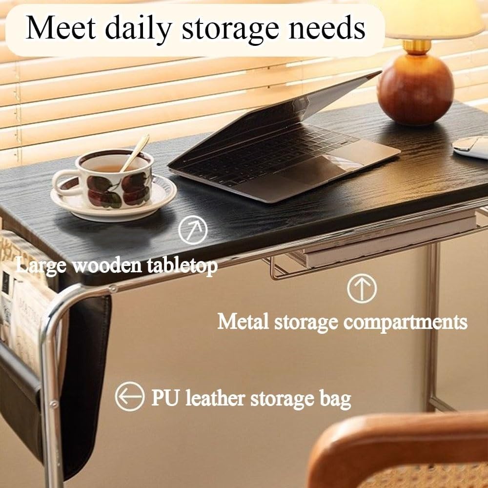 Movable Side Table with Locking Wheels Metal Frame Mobile Workstation Laptop End Table Rolling Office Desk with Storage for Room Long Lasting