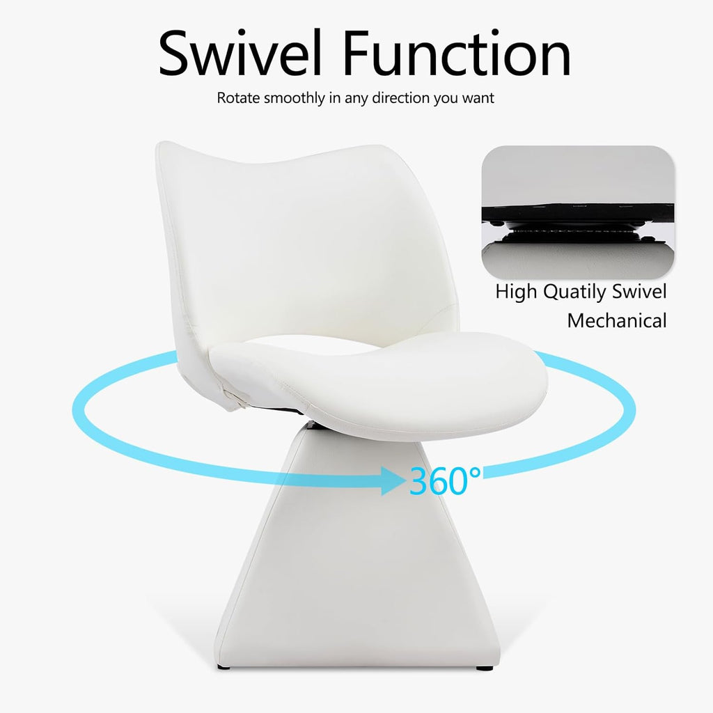 Swivel Dining Chair, Modern Faux Leather Kitchen Chair, Upholstered Armless Side Chair with Metal Base for Dining Room, Desk, Vanity, 1 PCS (White)