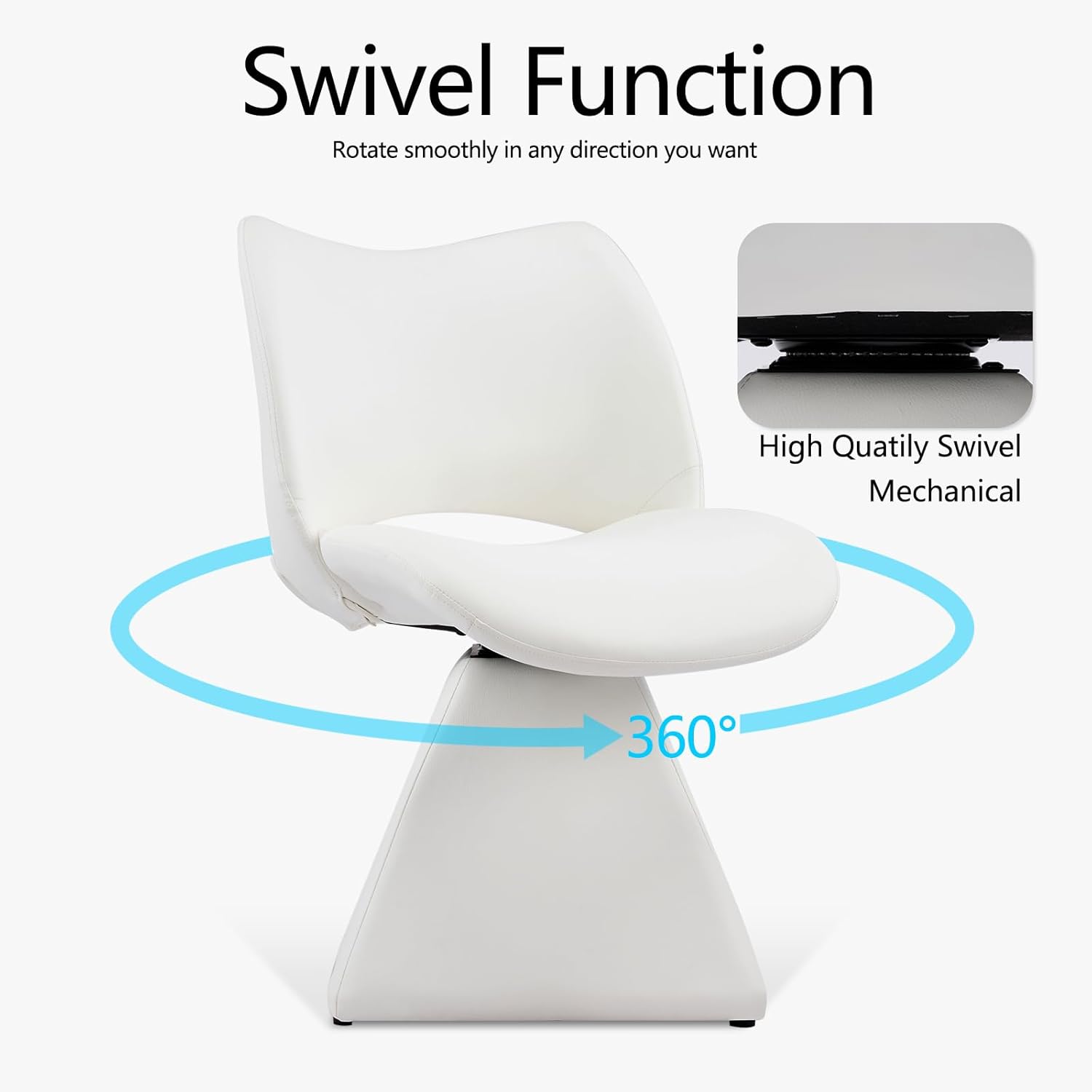 Swivel Dining Chair, Modern Faux Leather Kitchen Chair, Upholstered Armless Side Chair with Metal Base for Dining Room, Desk, Vanity, 1 PCS (White)
