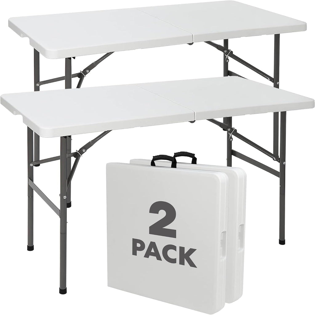 SIMPLI-Magic White Foldable Table (4FT), 2-Pack Indoor/Outdoor Folding Utility Tables with Carry Handle for Parties, Events, Crafts, and Picnics
