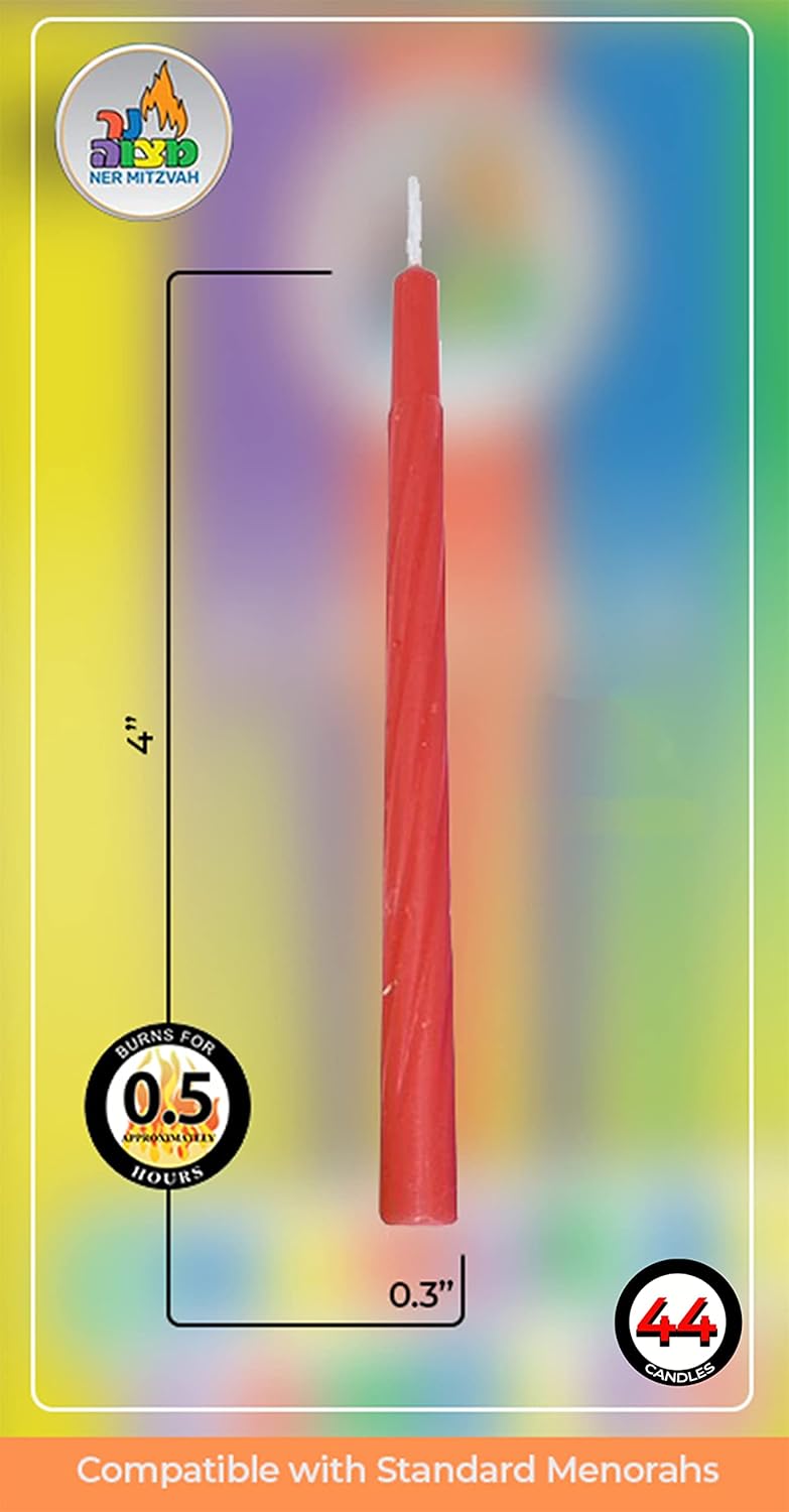 Ner Mitzvah Colorful Chanukah Candles 1-Pack - Standard Size Fits Most Menorahs - Premium Quality Wax - Assorted Colors - Bulk Pack for All 8 Nights of Hanukkah