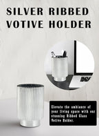 Serene Spaces Living Silver Ribbed Pedestal Glass Votive Holder, Table Centerpiece, Home, Office, Wedding, Birthday, Holiday & Special Events Decor, 3.5" Diameter & 5" Tall, Pack of 24