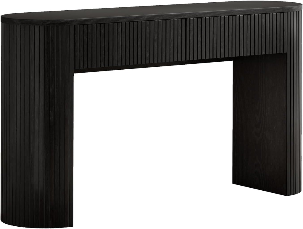 Console Table with Storage Drawers, 55 Inch Fluted Entryway Tables, Mid-Century Sofa Table Behind Couch, Wood Thin Hallway Tables, Modern Foyer Table for Living Room, Hallway, Accent Home Decor Black