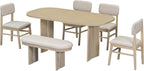 6 Pieces Wood Dining Table Set with Bench, Farmhouse Rectangular Table with 4 Upholstered Chairs & 1 Bench for Family Gatherings﻿ (Natural)