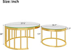 JIVOIT 2-Piece Round Nesting Coffee Table Set with Gold Metal Frame | Modern Circular Cocktail Table, Tempered Glass Tabletop, Accent Nesting Tables, Rounded Edge, Space-Saving, Living Room