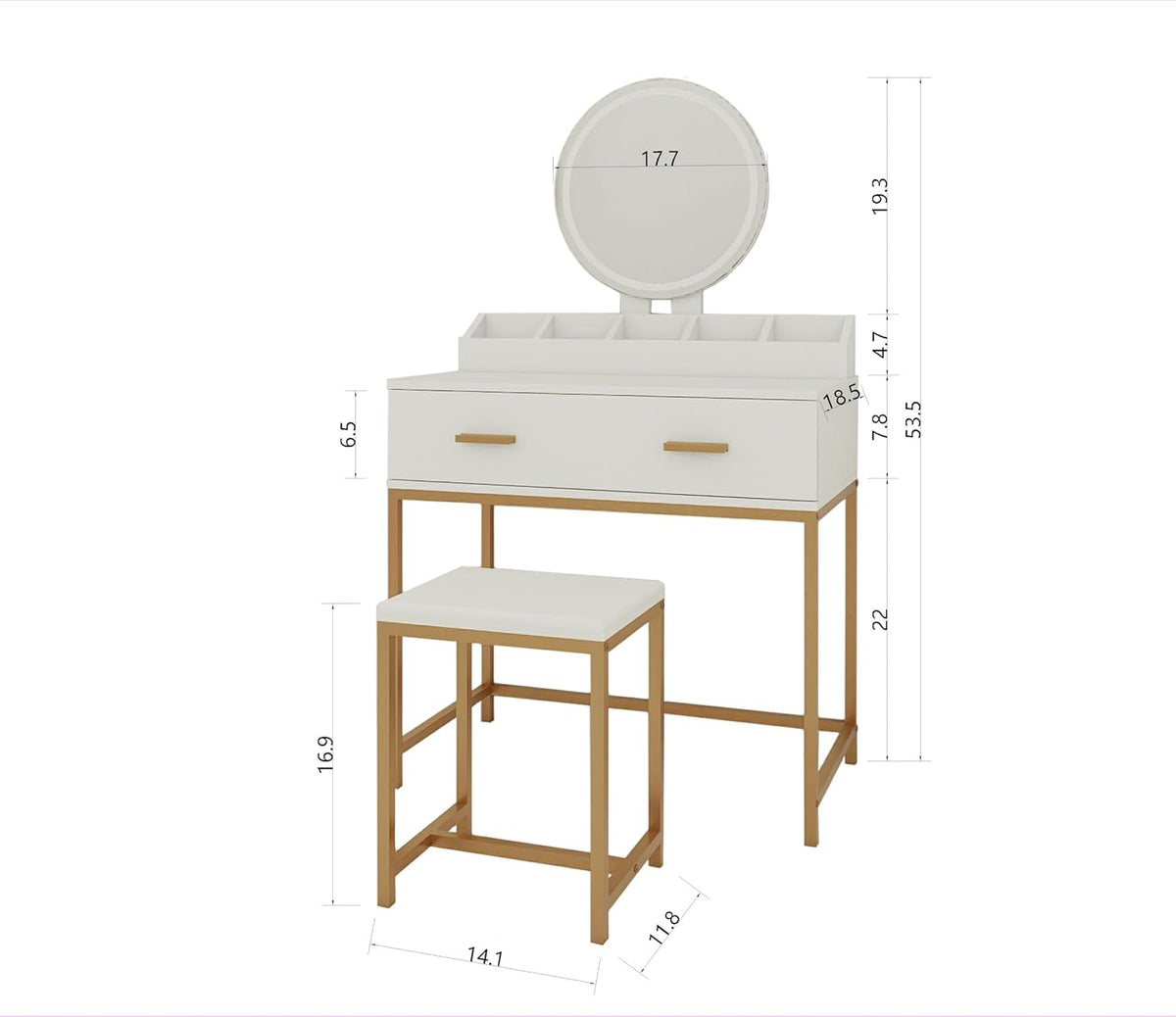 GOWE Vanity Table Set with Storage White Modern Contemporary for Bedroom Furniture