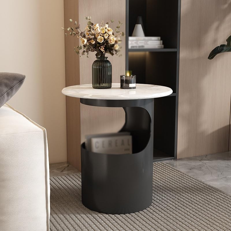 Bedside/Sofa Side Table – Micro-crystalline Stone Small Round Table for Living Room (Corner Table)