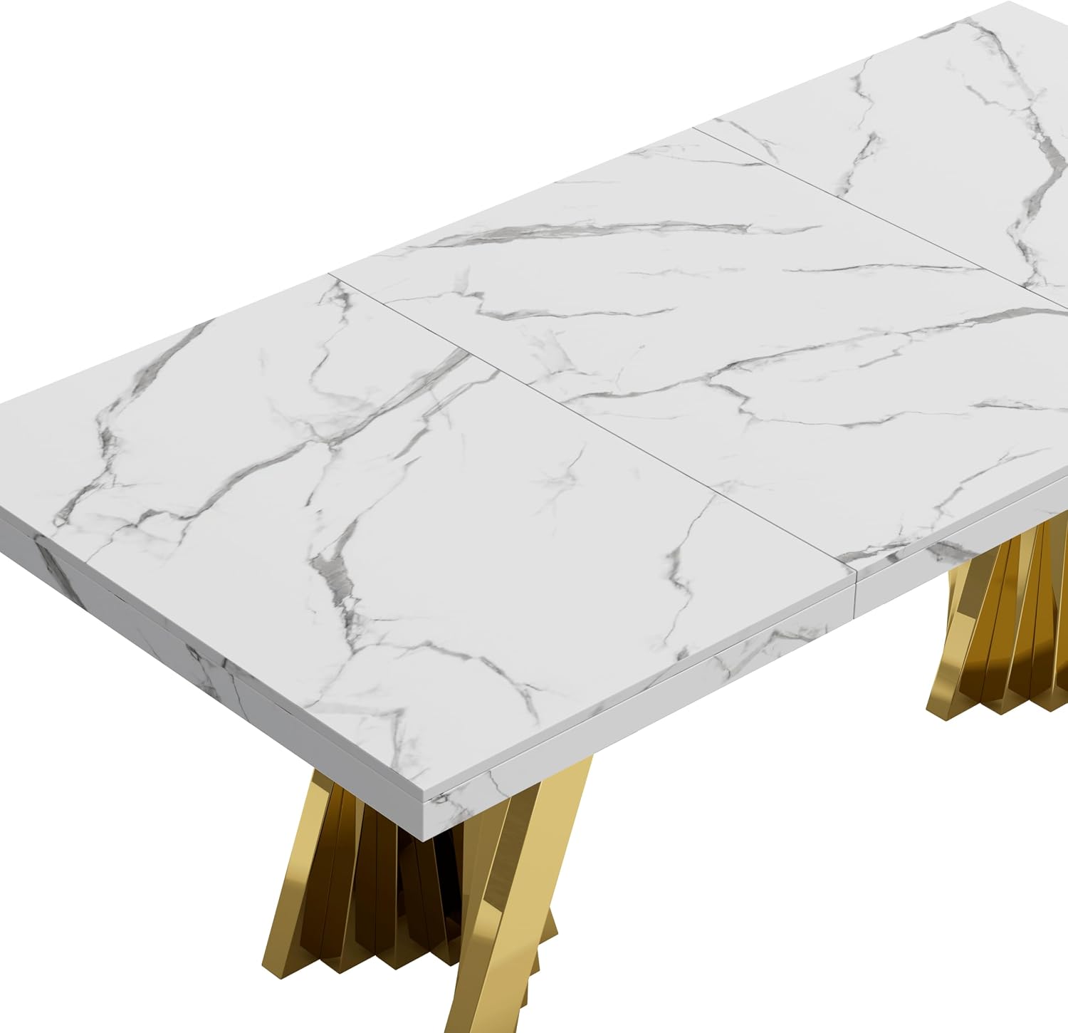 7 Piece Dining Table Set, White 70" Marble Dining Table with 6 Beige Velvet Chairs, Luxury Faux Marble Dining Room Table Set for 6, Modern Kitchen Table and Chairs Set for Home Furniture