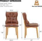 Faux Leather Dining Chairs Set of 4, Upholstered Dining Room Chair with Button Tufted, Solid Wood Legs, Mid Century Modern, Luxury Wingback Side Chair for Living Room, Kitchen, Restaurant, Brown