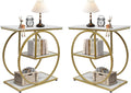 AT-VALY Pair of 2 Side Table with Storage Shelves,3-Tier End Table, Small Sofa Side Table for Living Room, Bedroom (Gold)
