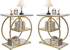 AT-VALY 3-Tier End Table, Side Table with Storage Shelves, Small Sofa Side Table for Living Room, Bedroom (Gold)
