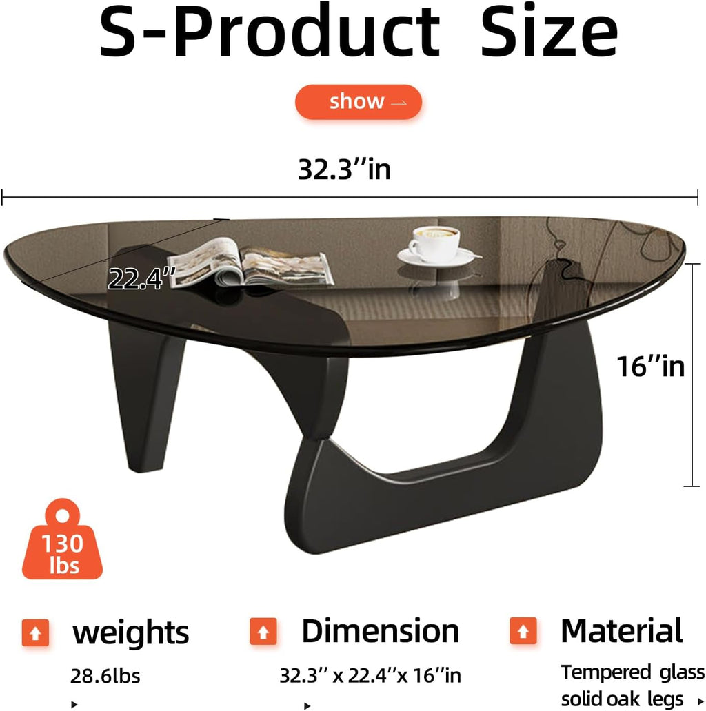 Modern Glass Coffee Table, Mid Century Coffee Table, Small Coffee Table for Living Room,Suitable for Bedroom Living Room Reception Office Tables (Black/Grey, Small)