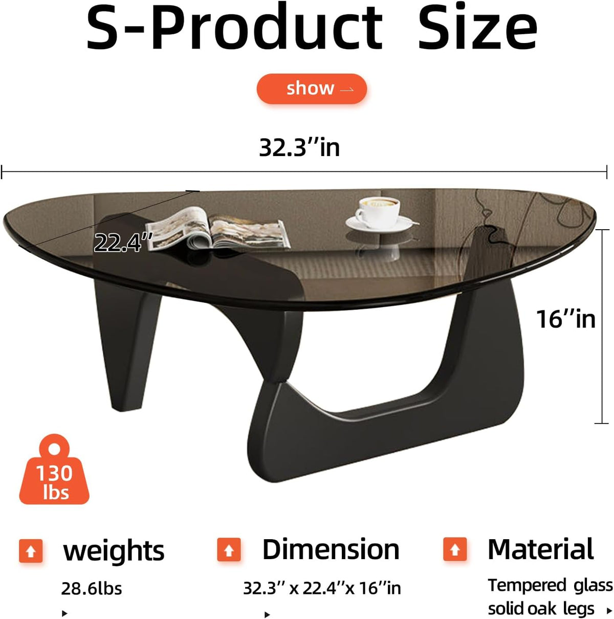 Modern Glass Coffee Table, Mid Century Coffee Table, Small Coffee Table for Living Room,Suitable for Bedroom Living Room Reception Office Tables (Black/Grey, Small)