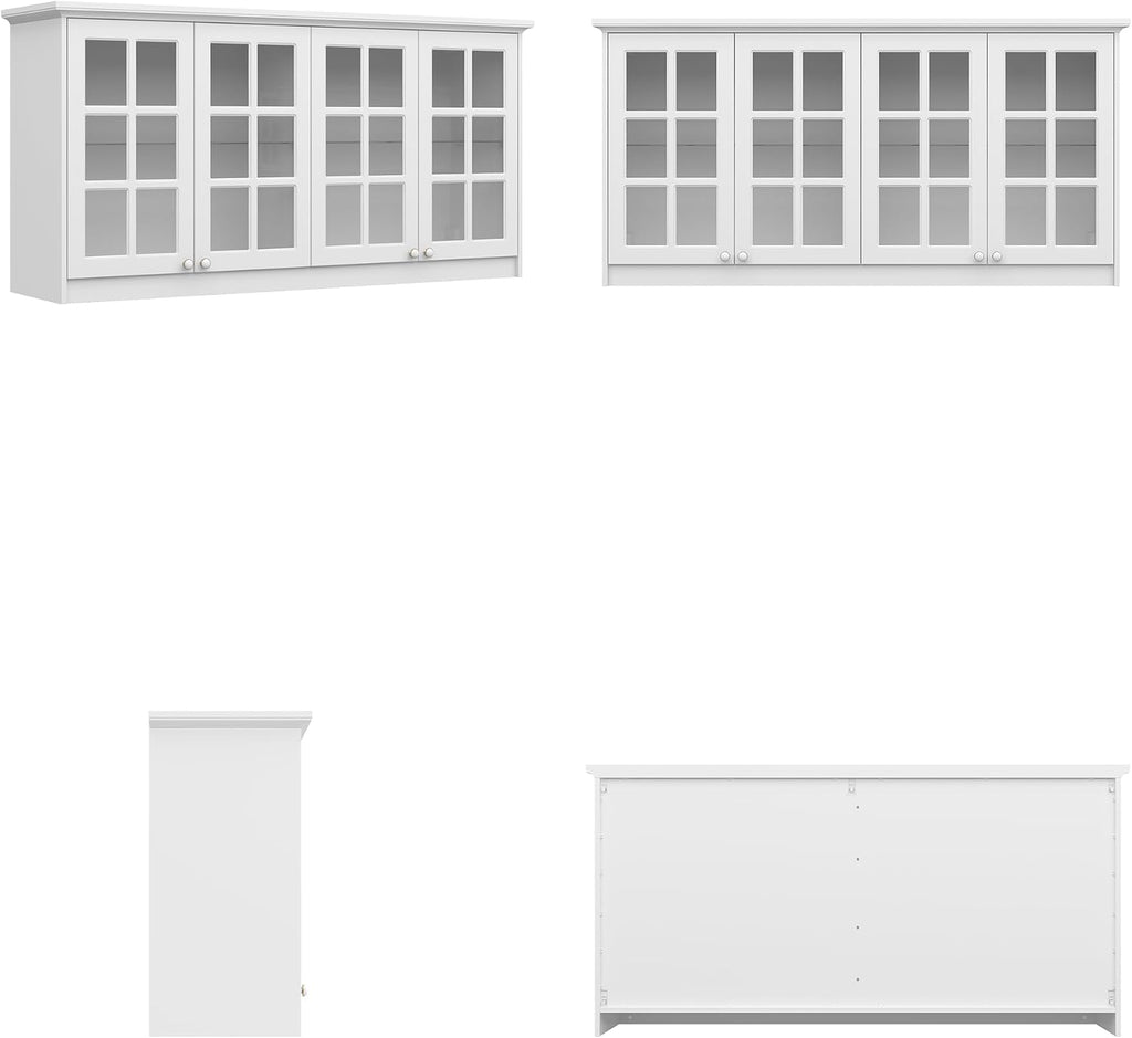 Timechee Large Cupboard, Modern Kitchen Food Pantry Storage Cabinet, White Hanging Bathroom Wall Mounted Cabinet Storage with Glass Shelf and Doors for Laundry Room(63.4"x 16.5"x 31.5")
