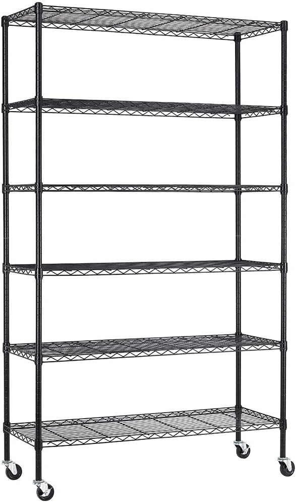 18x48x72 Inch Commercial Wire Shelving Unit with Wheels 6 Tier Heavy Duty Layer Rack Storage Metal Shelf Garage Organizer Wire Rack Shelving Adjustable Utility 2100 LBS Capacity with Casters,Black