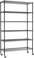 18x48x72 Inch Commercial Wire Shelving Unit with Wheels 6 Tier Heavy Duty Layer Rack Storage Metal Shelf Garage Organizer Wire Rack Shelving Adjustable Utility 2100 LBS Capacity with Casters,Black