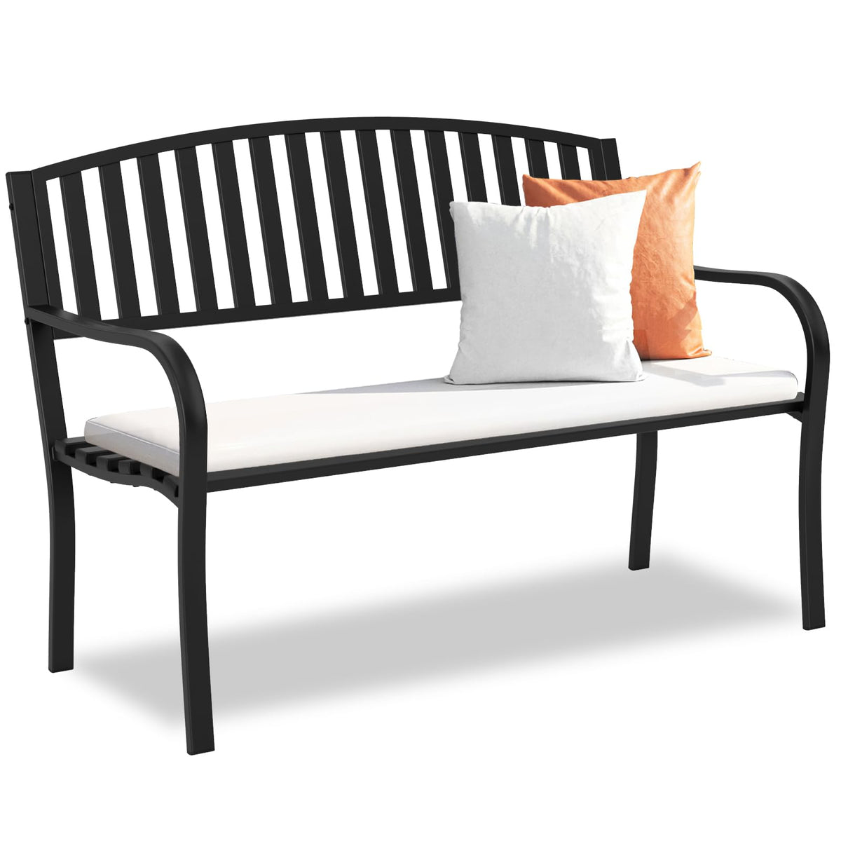 Maemttes Outdoor Bench Garden Bench, Weatherproof Anti-Rust Heavy-Duty Outside Benches Clearance, Wrought Iron Metal Bench for Front Porch, Patio, Park